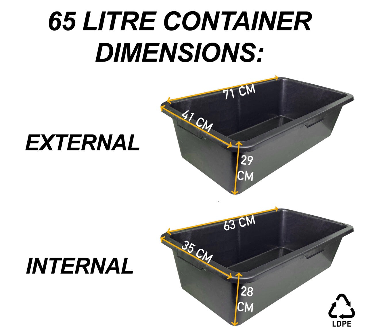 Black Rectangle Mixing Container Tub, 65 Litres