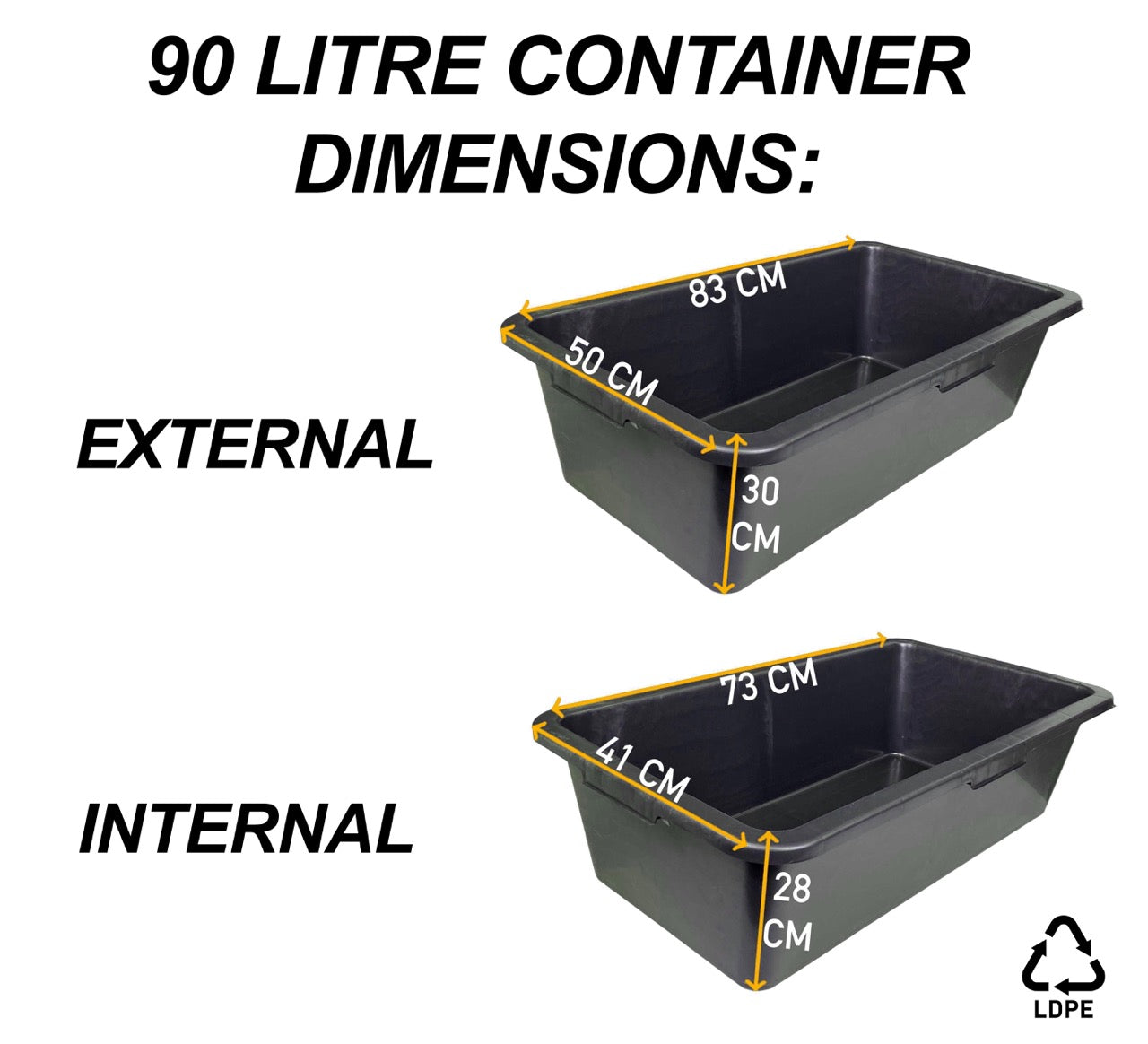 Black Rectangle Mixing Container Tub, 90 Litres
