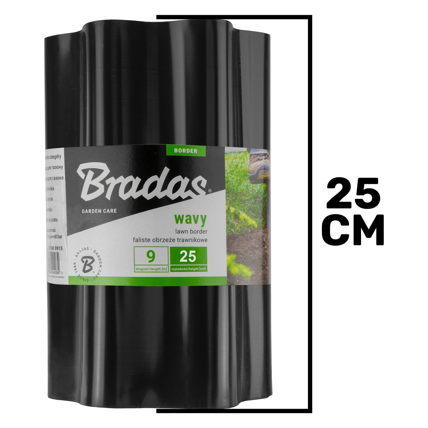Black Crinkled Flexible Lawn Edging, 25cm Height