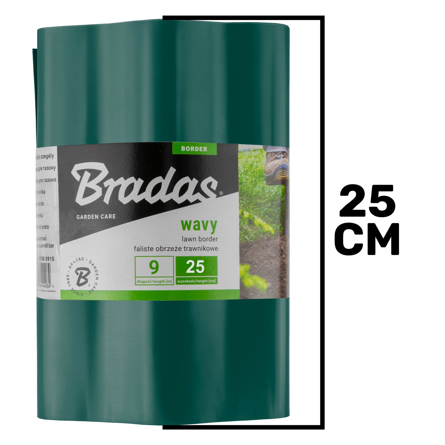Green Crinkled Flexible Lawn Edging, 25cm Height