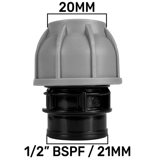 MDPE Straight Connector Coupling, 20mm - 1/2" BSPF