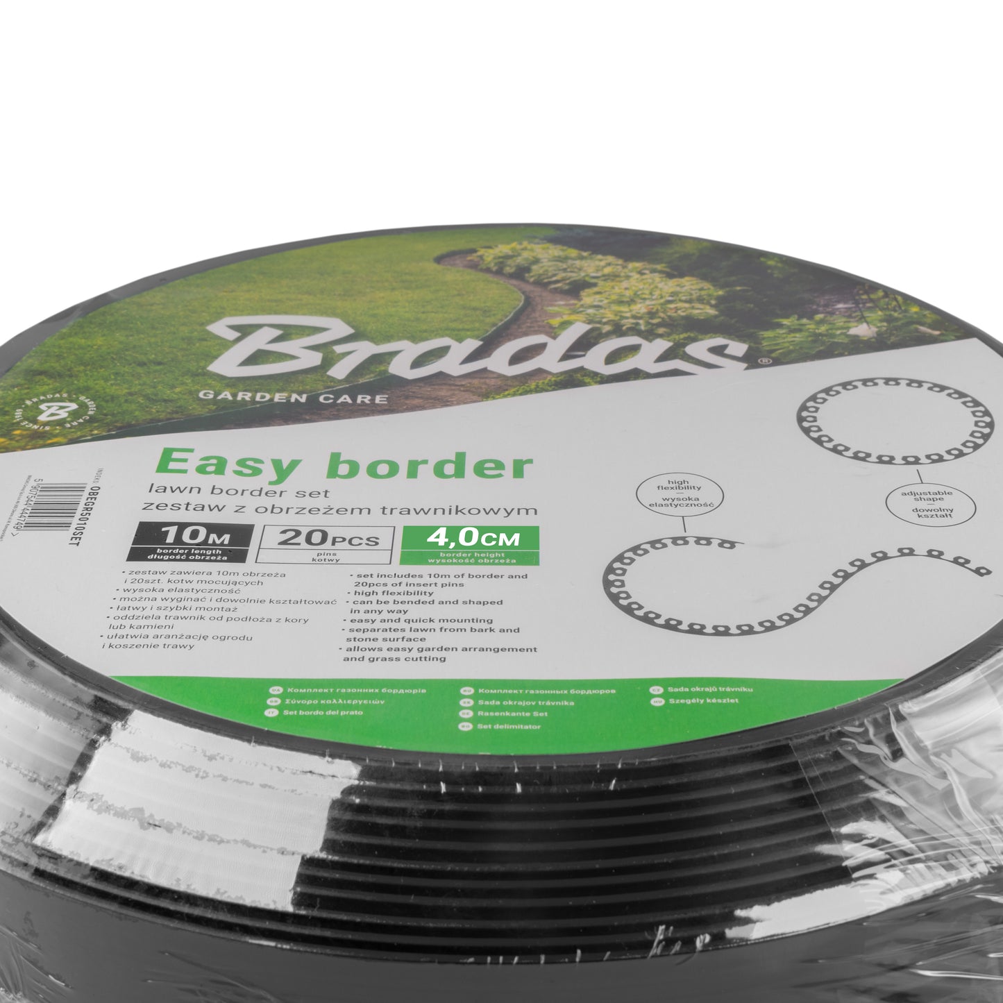 Black Curved Lawn Edging Set with Pegs, 40mm Height