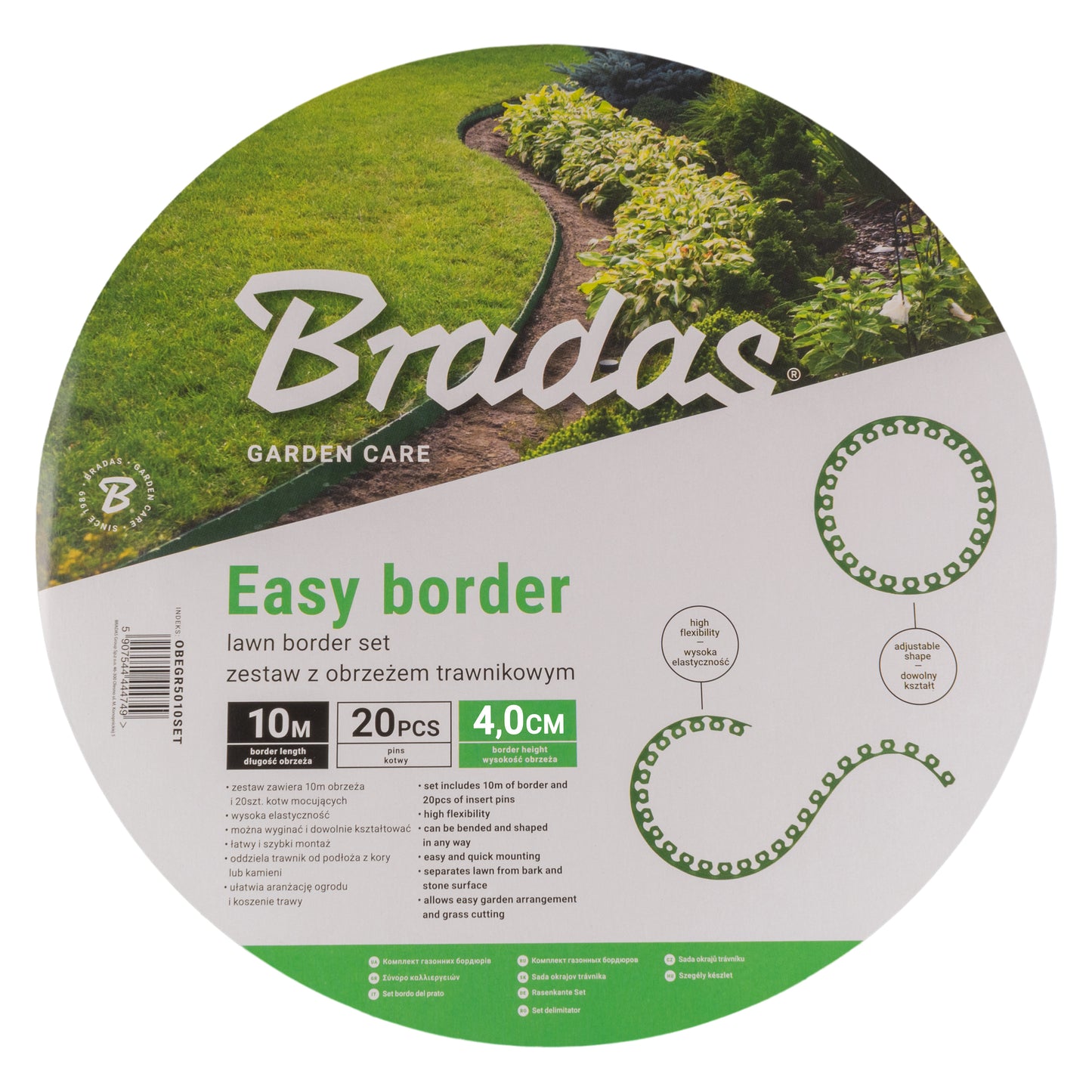 Black Curved Lawn Edging Set with Pegs, 40mm Height