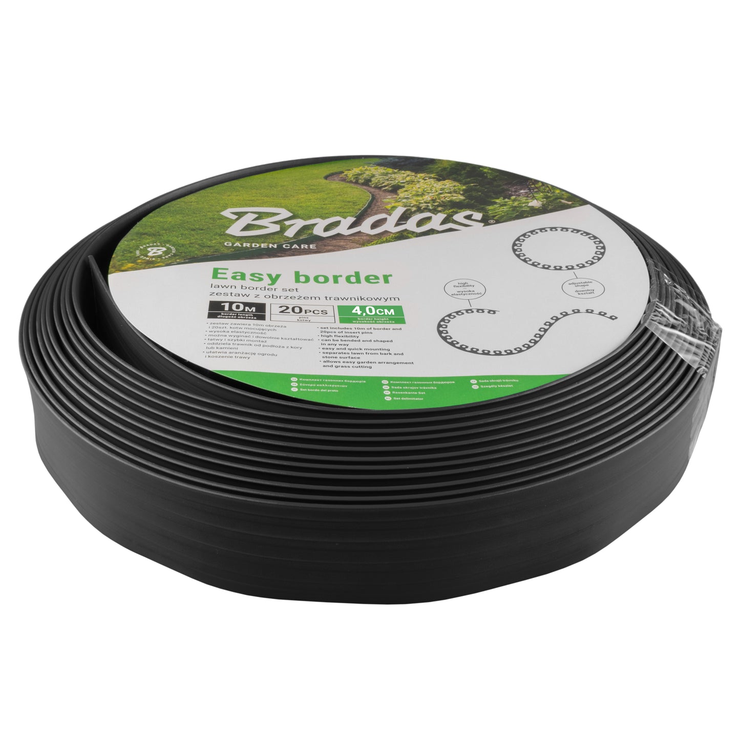 Black Curved Lawn Edging Set with Pegs, 40mm Height