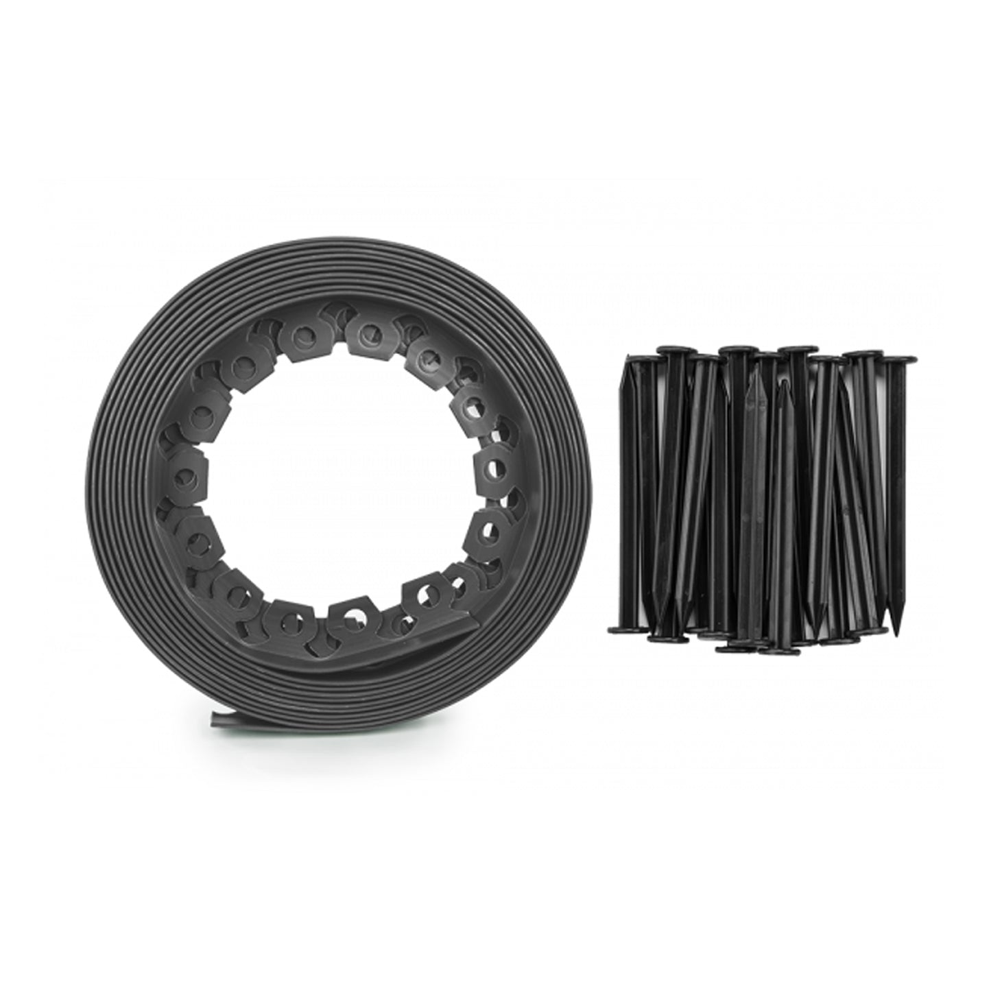 Grey Curved Lawn Edging Set with Pegs, 40mm Height