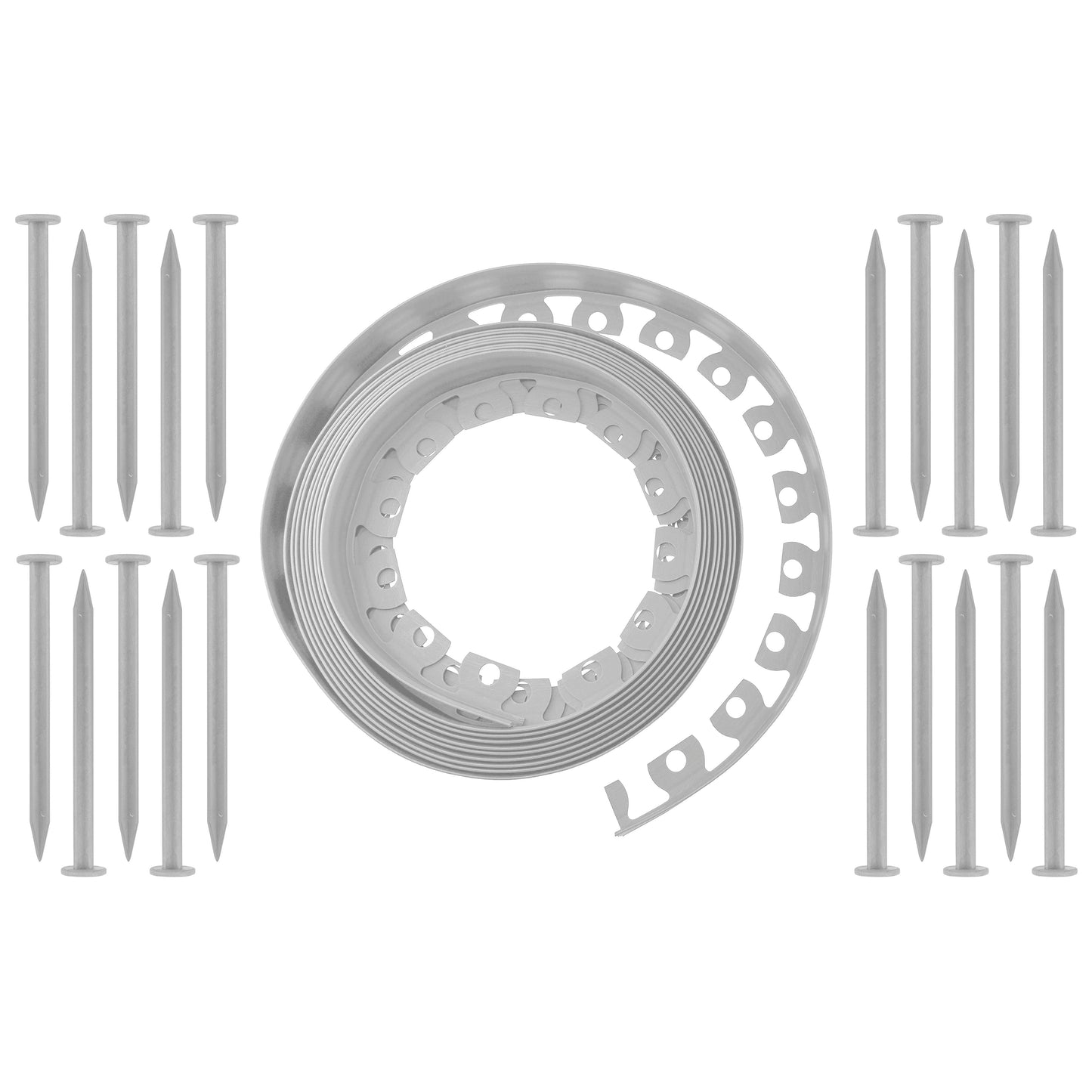 Light Grey Curved Lawn Edging Set with Pegs, 40mm Height