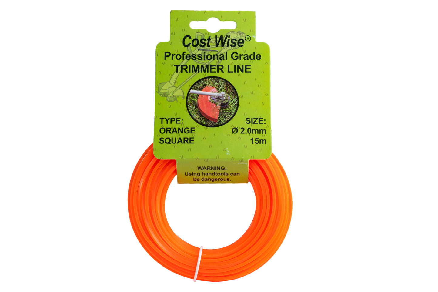 15m Twisted Orange Square Trimmer Line, 2mm