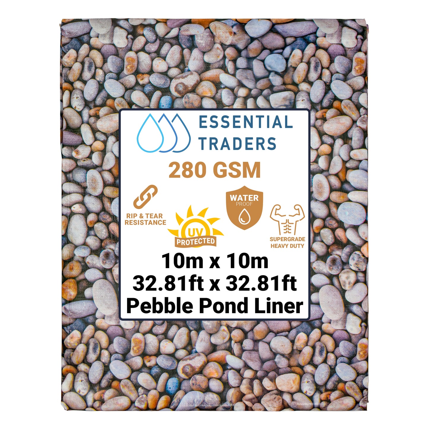 10m x 10m Pebble Pattern Pond Liner, XL-Grade 280 GSM