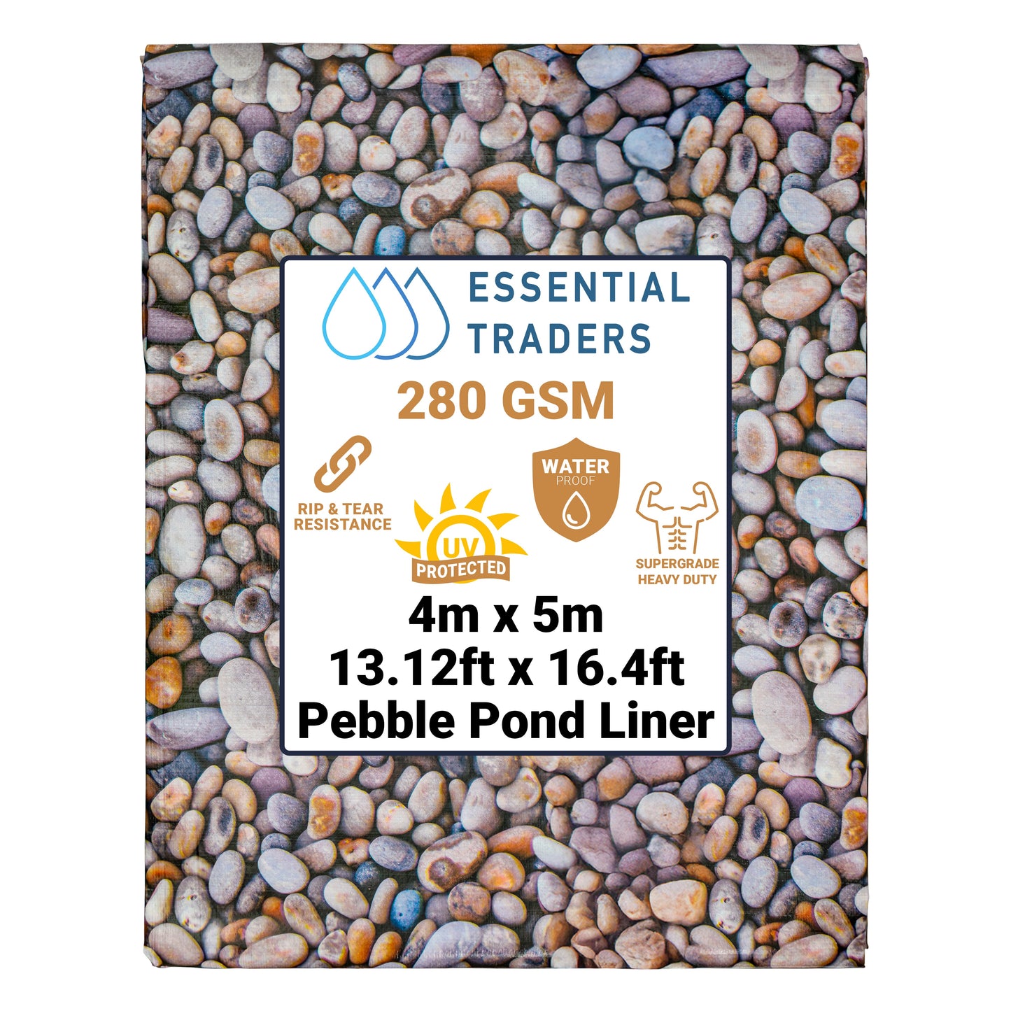 4m x 5m Pebble Pattern Pond Liner, XL-Grade 280 GSM