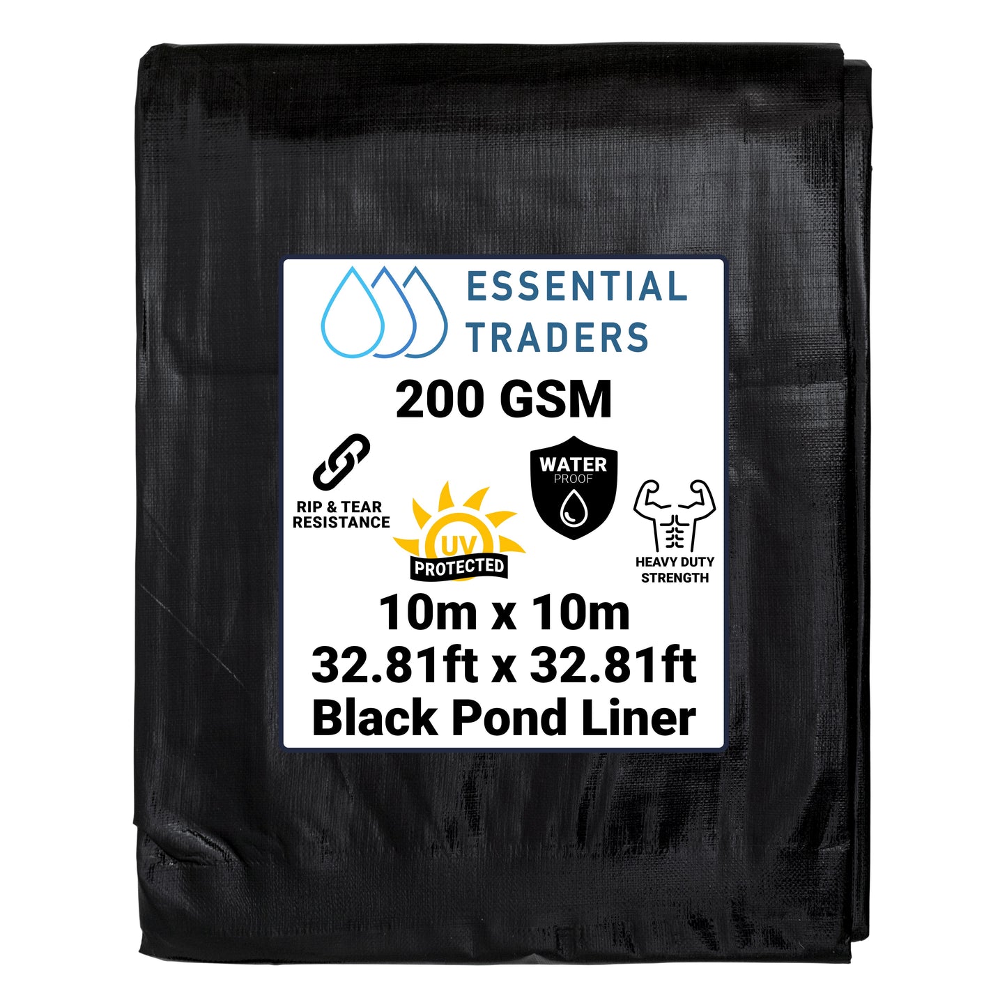 10m x 10m Black Pond Liner, L-Grade 200 GSM