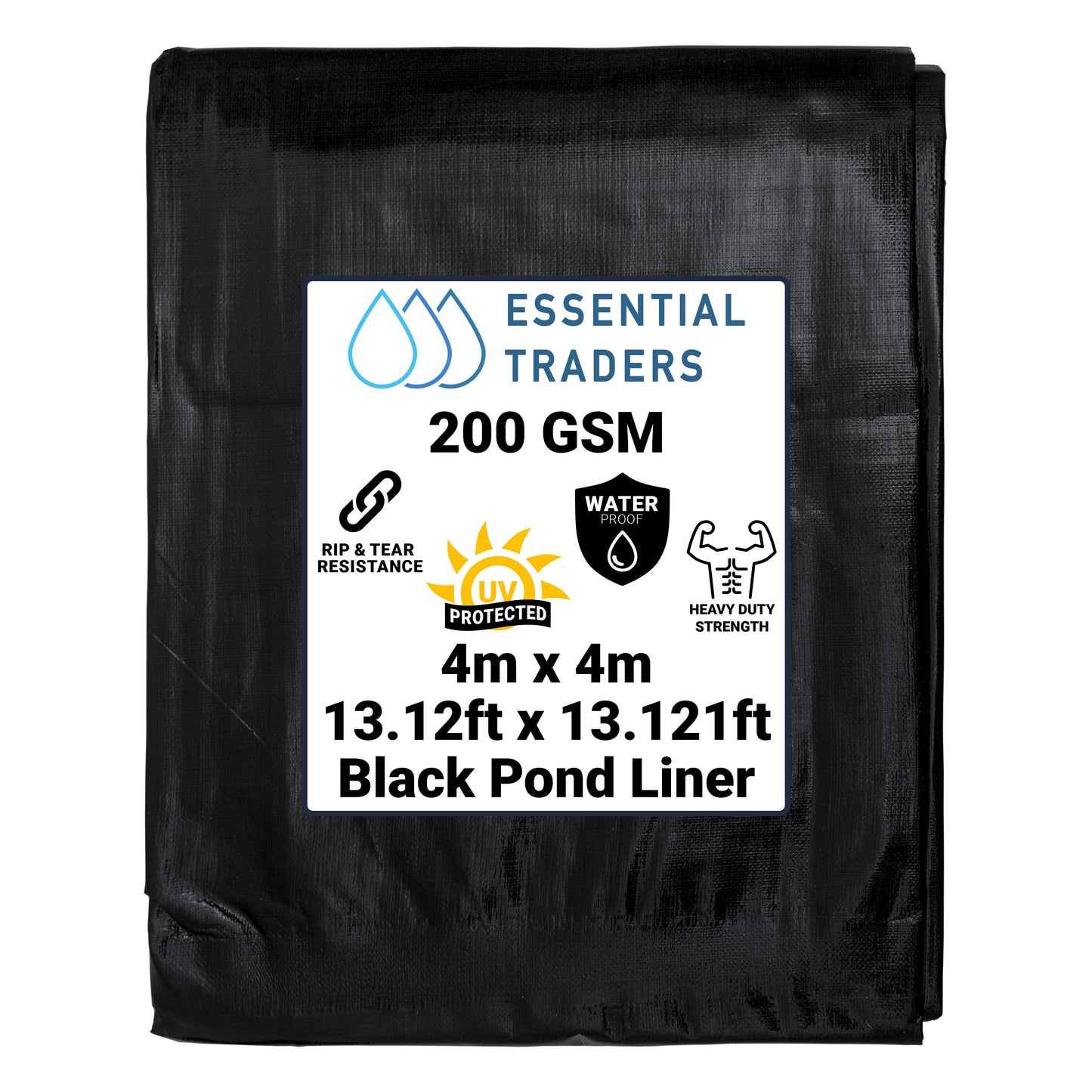 4m x 4m Black Pond Liner, L-Grade 200 GSM