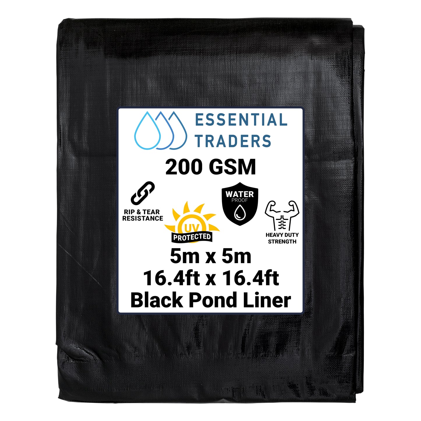 5m x 5m Black Pond Liner, L-Grade 200 GSM