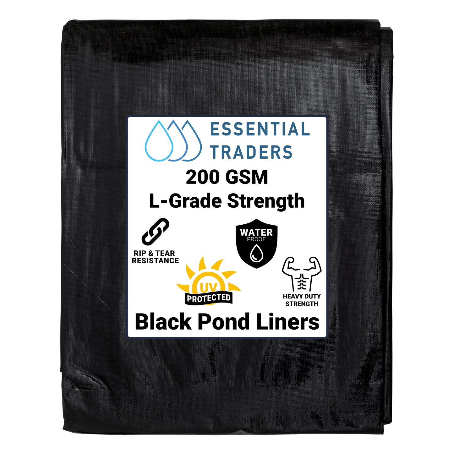 1m x 1m Black Pond Liner, L-Grade 200 GSM