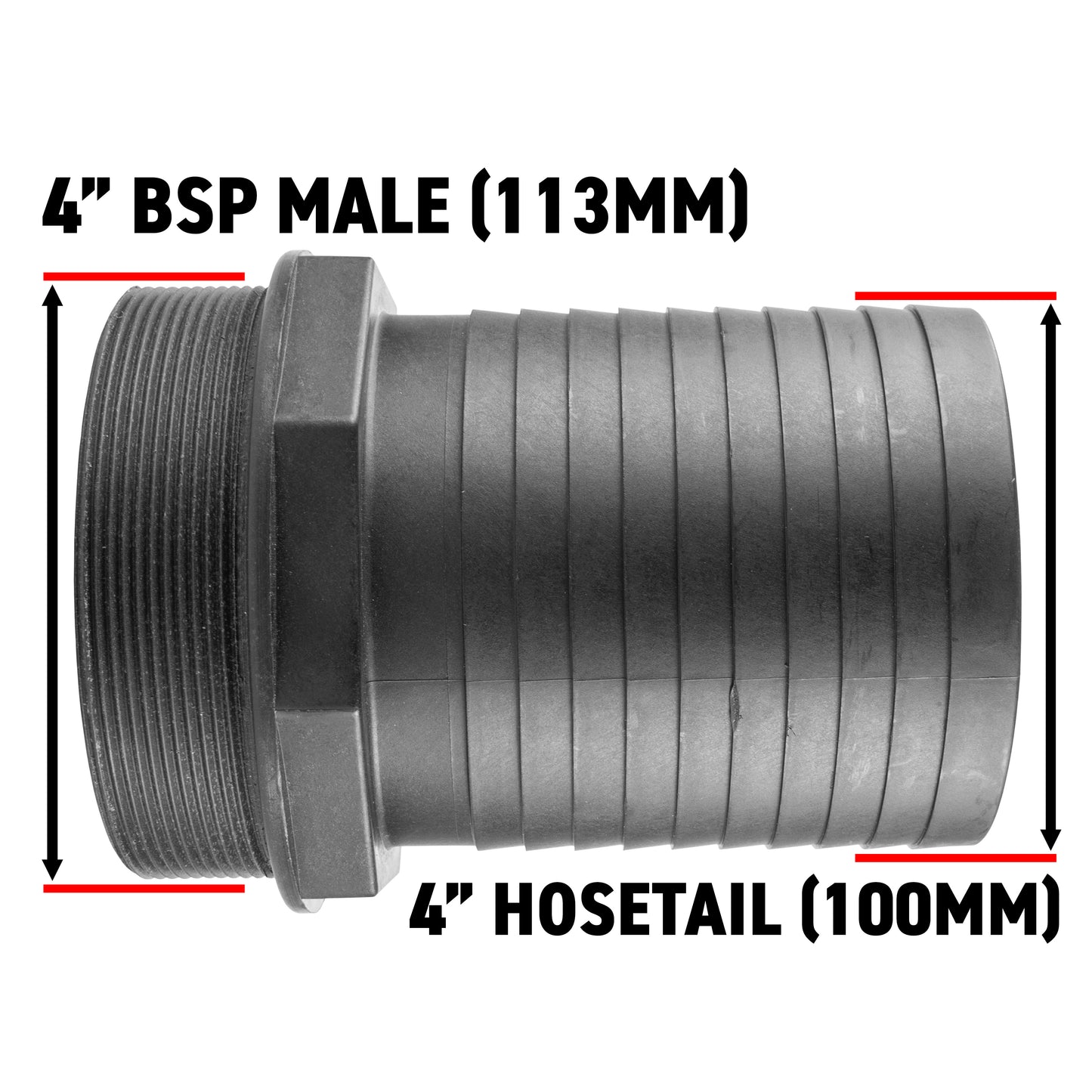 100mm Barbed Adapter with 4" BSP Male Thread