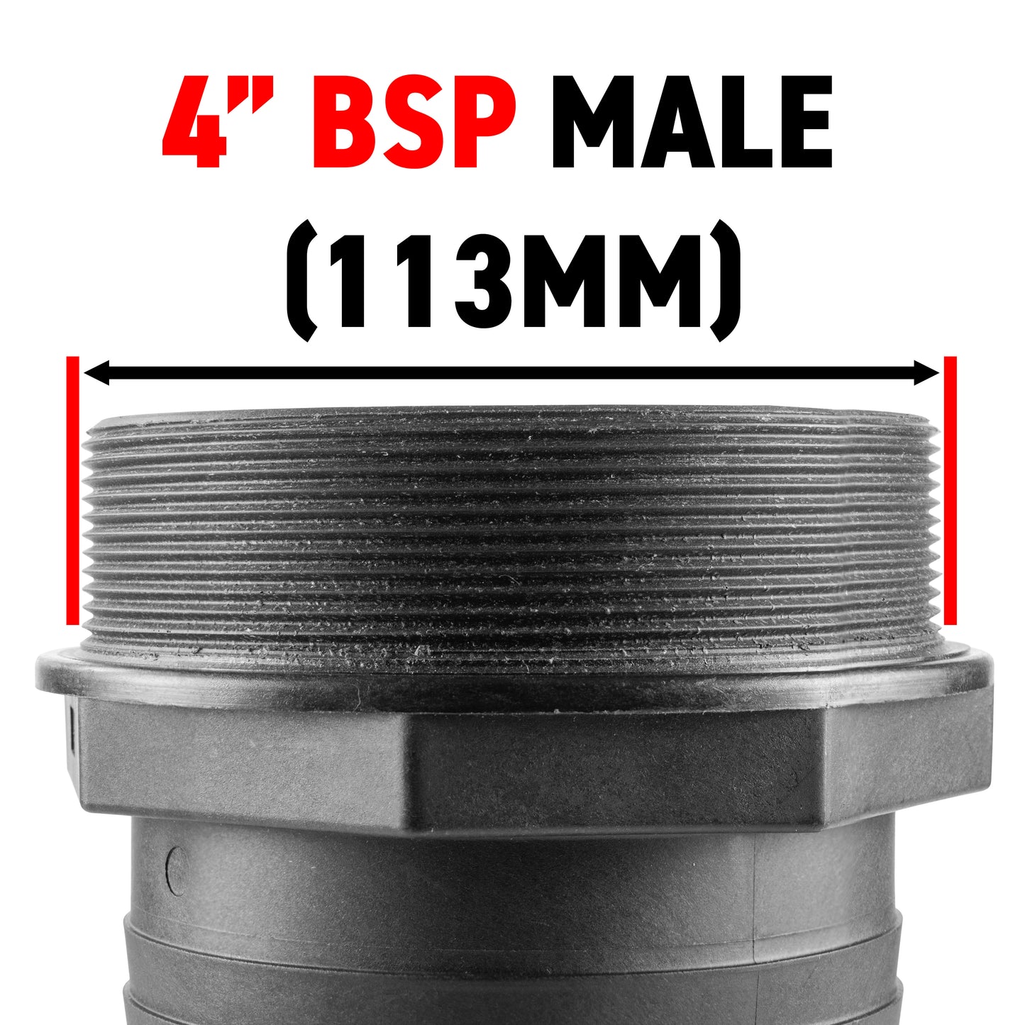 100mm Barbed Adapter with 4" BSP Male Thread