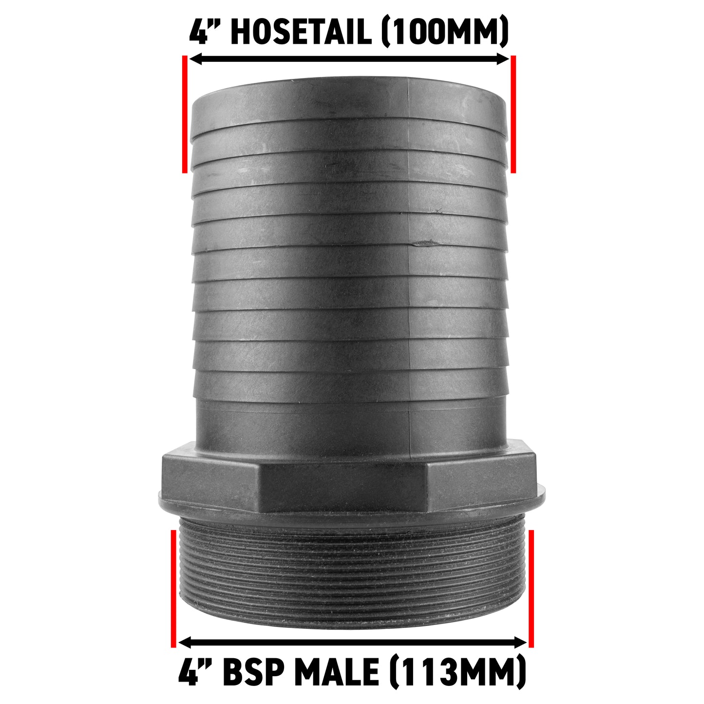 100mm Barbed Adapter with 4" BSP Male Thread
