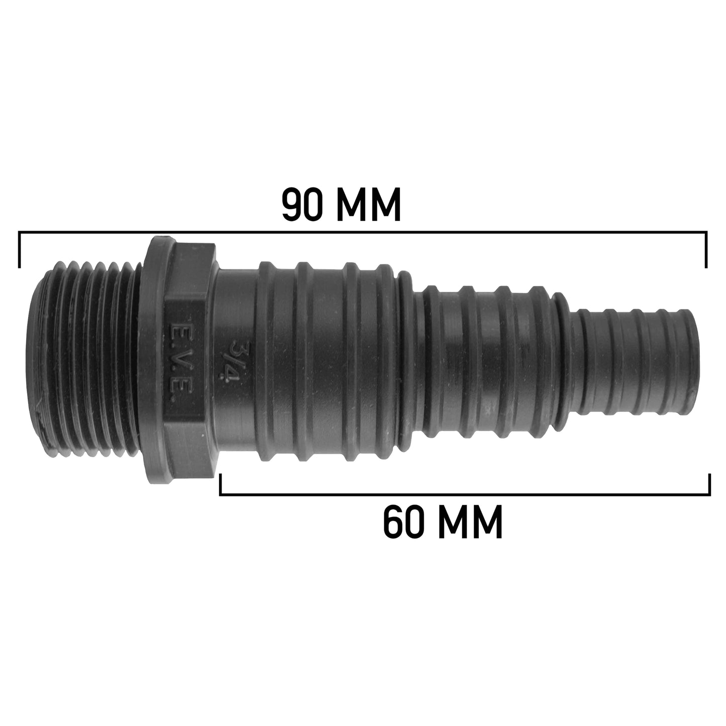 Stepped Barbed Connector for 13mm/ 20mm/ 25mm Hose, 3/4" BSPM