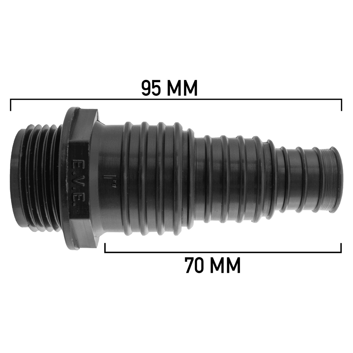 Stepped Barbed Connector for 20mm/ 25mm/ 32mm Hose, 1" BSPM