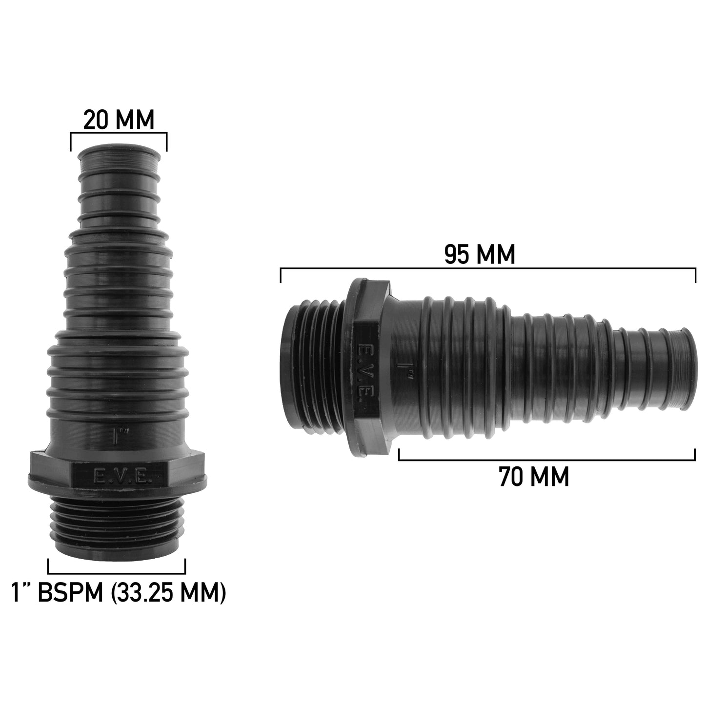 Stepped Barbed Connector for 20mm/ 25mm/ 32mm Hose, 1" BSPM