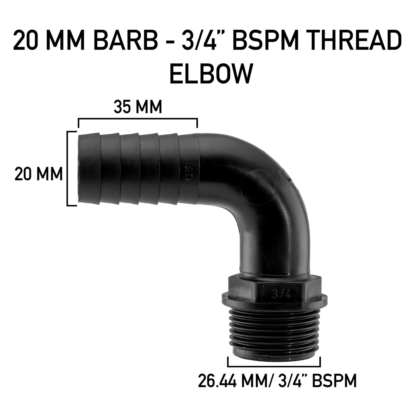 20mm Barbed Elbow with 3/4" BSP Male Thread