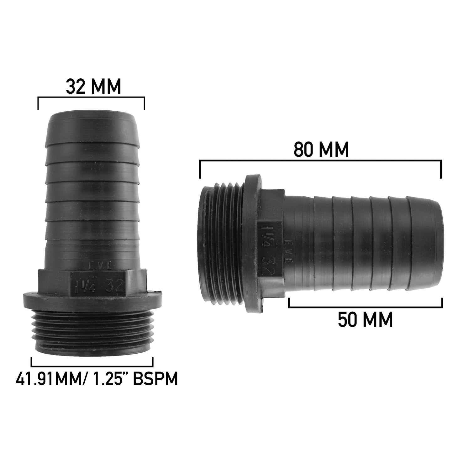 32mm Barbed Adapter with 1.25" BSP Male Thread