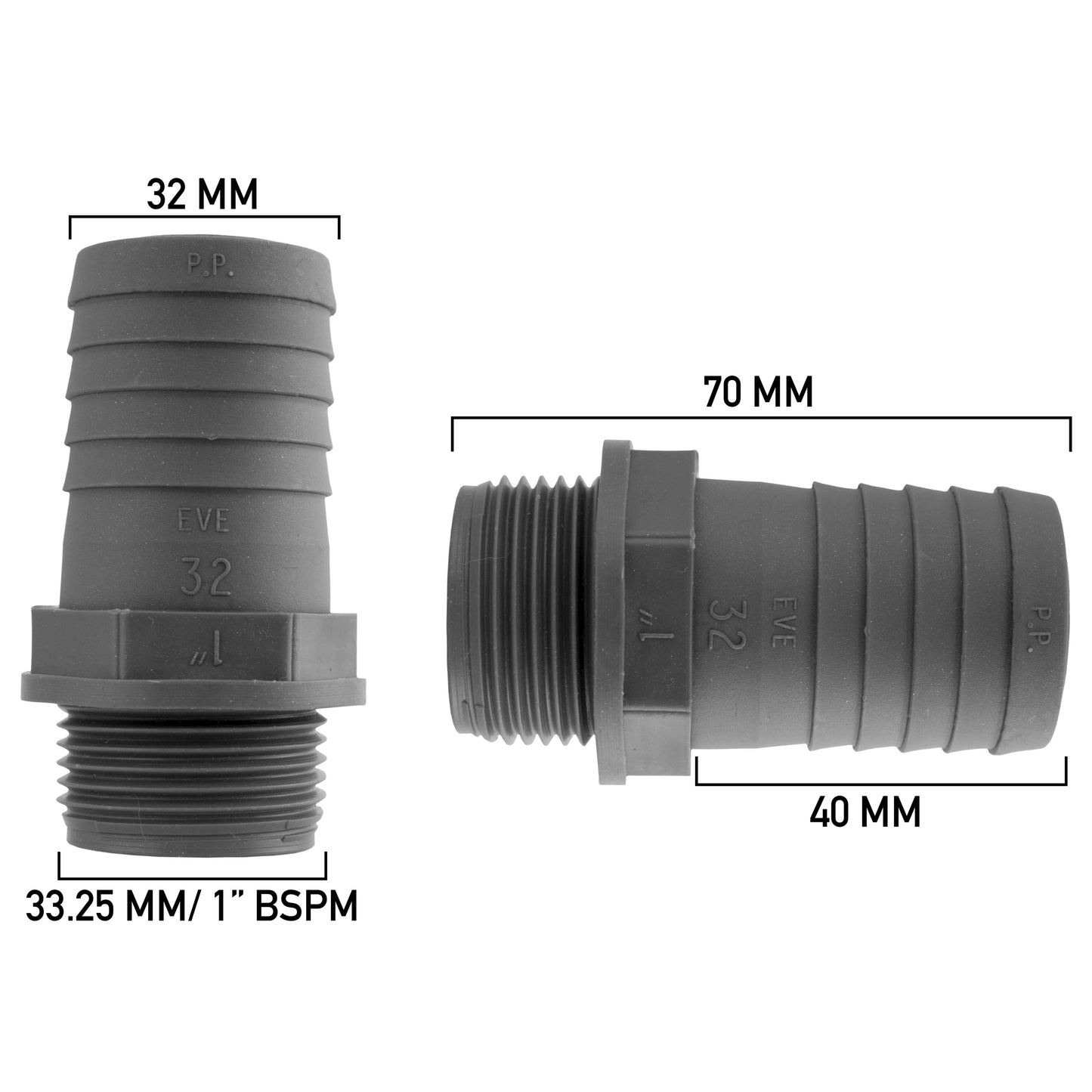 32mm Barbed Adapter with 1" BSP Male Thread