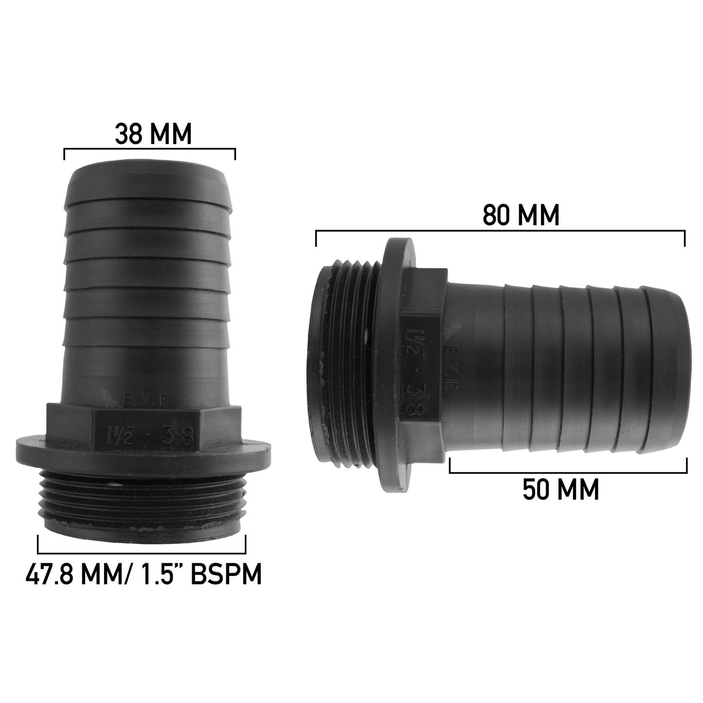 38mm Barbed Adapter with 1.5" BSP Male Thread