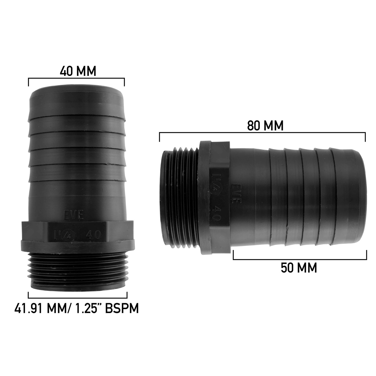 40mm Barbed Adapter with 1.25" BSP Male Thread