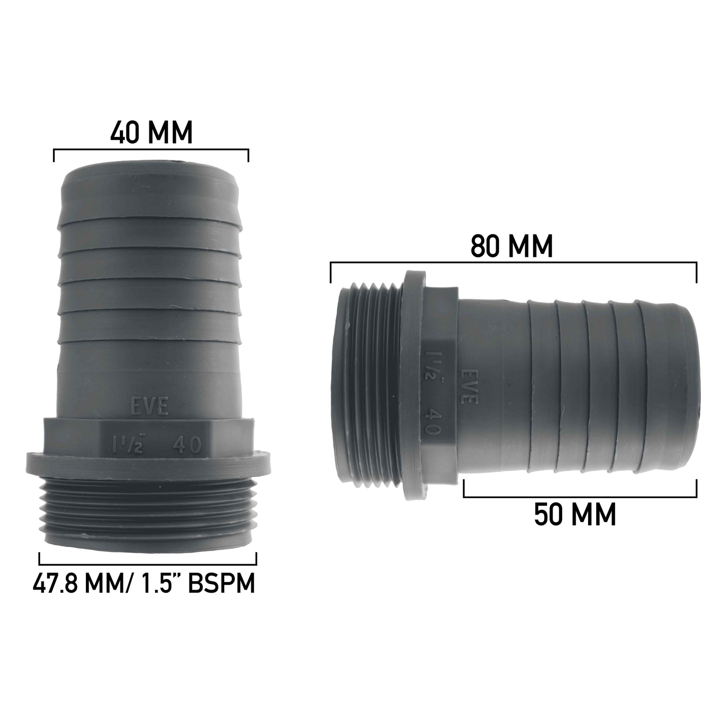 40mm Barbed Adapter with 1.5" BSP Male Thread