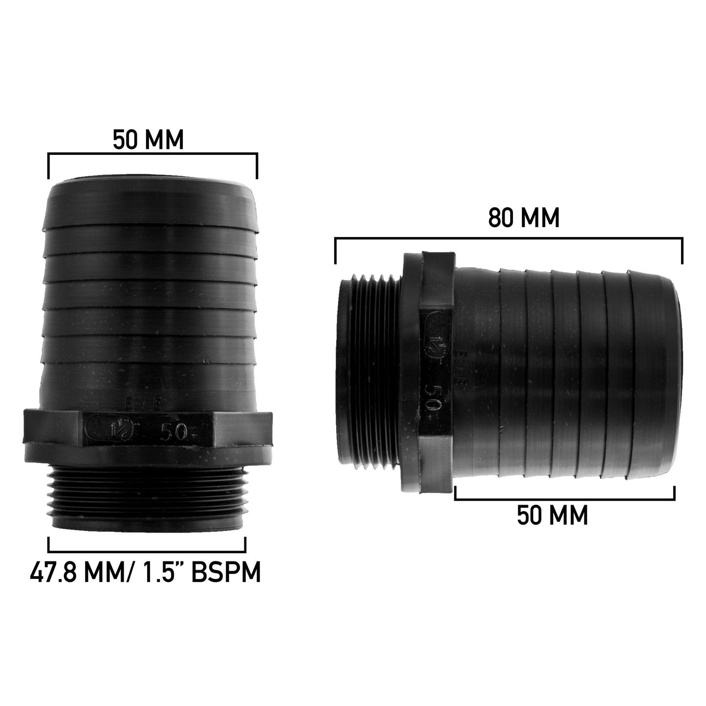 50mm Barbed Adapter with 1.5" BSP Male Thread