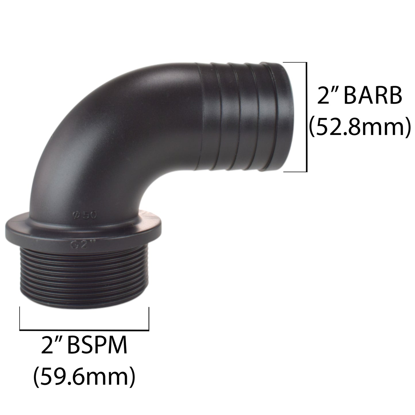 50mm Barbed Elbow with 2" BSP Male Thread