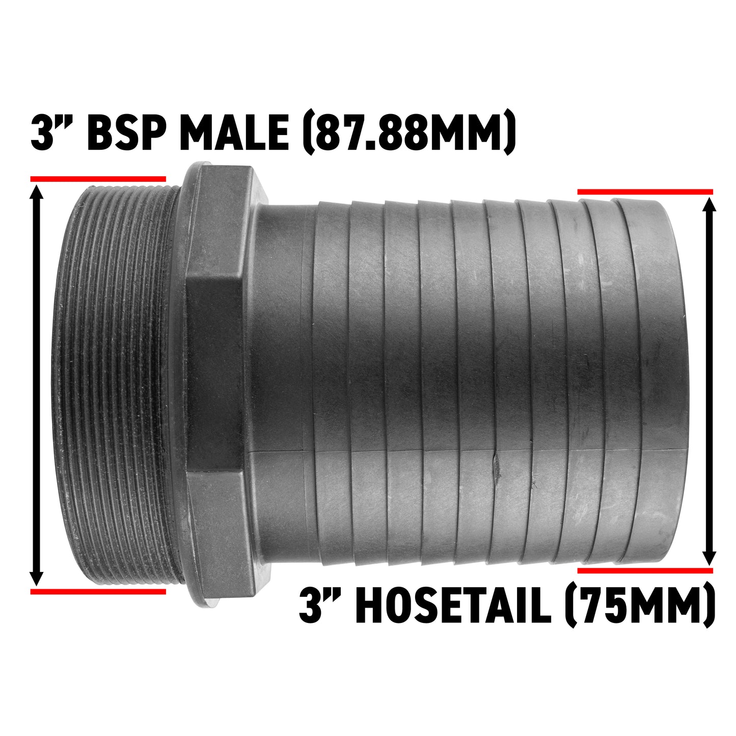 75mm Barbed Adapter with 3" BSP Male Thread