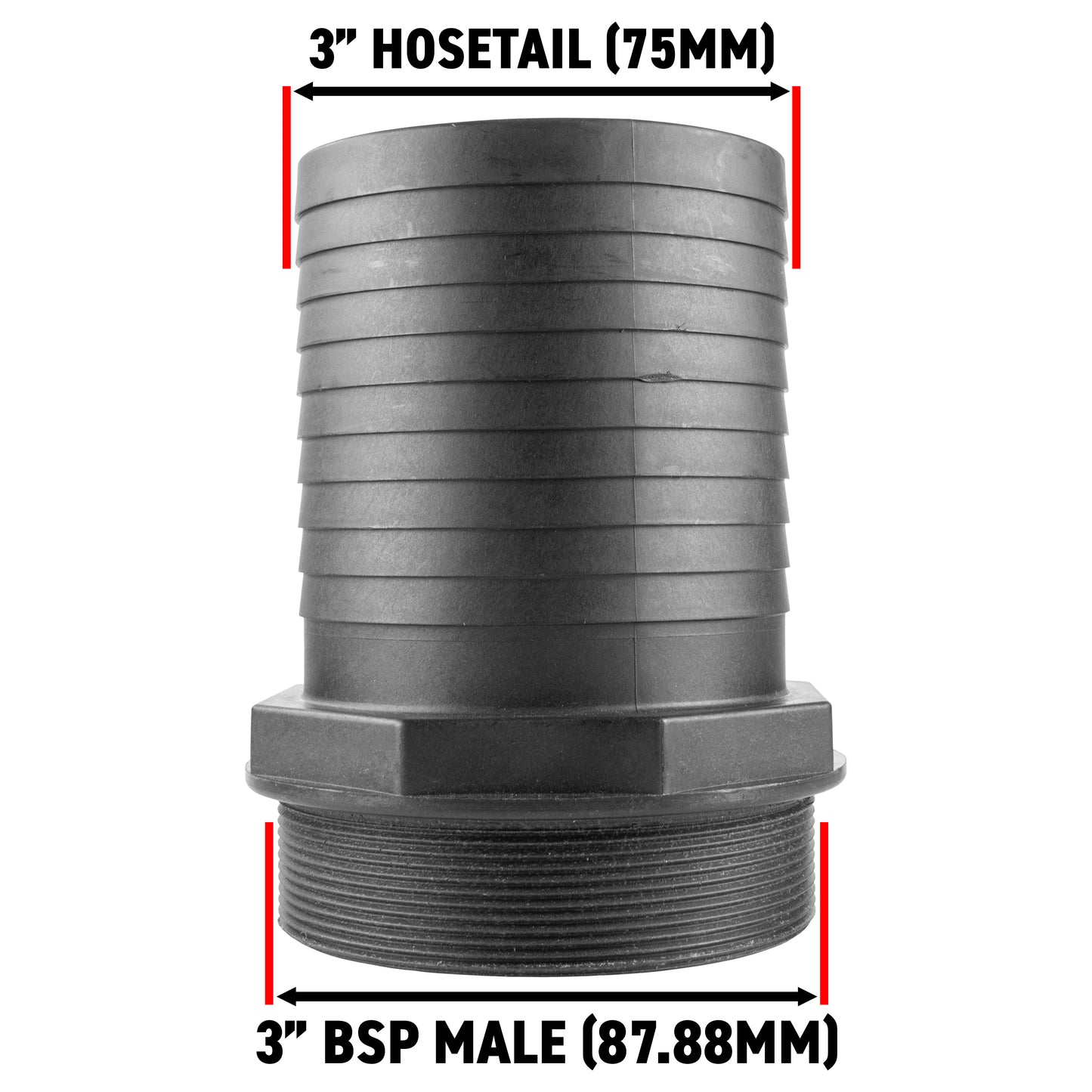 75mm Barbed Adapter with 3" BSP Male Thread