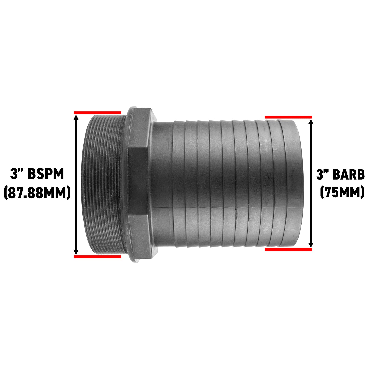 75mm Barbed Adapter with 3" BSP Male Thread