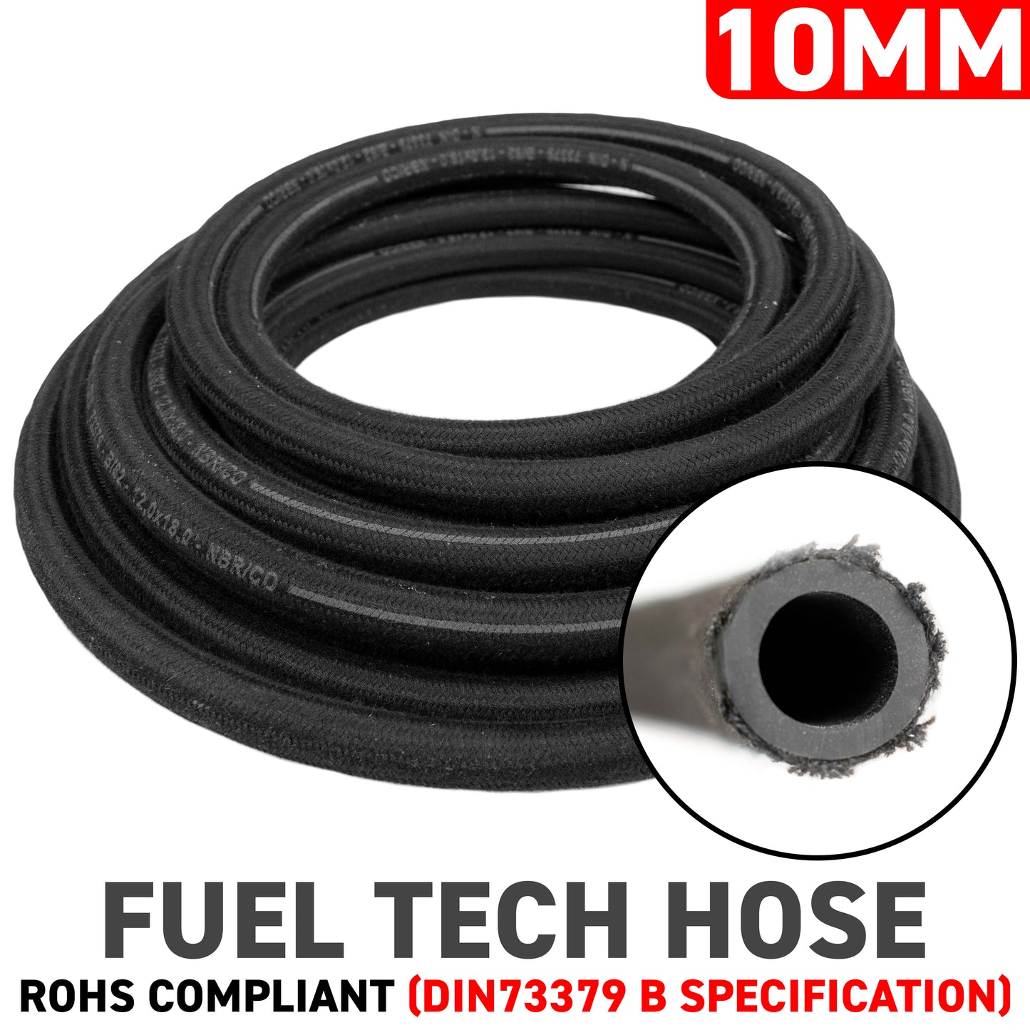 10mm Braided Jacket Rubber Fuel Hose, DIN 73379 (B)