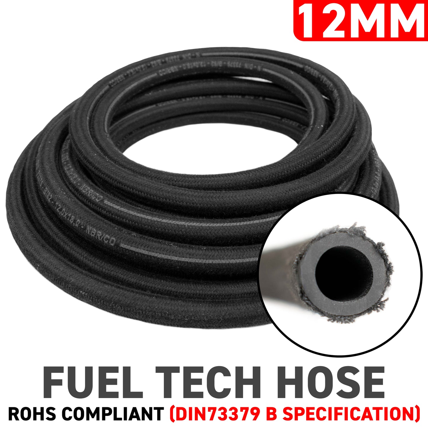 12mm Braided Jacket Rubber Fuel Hose, DIN 73379 (B)