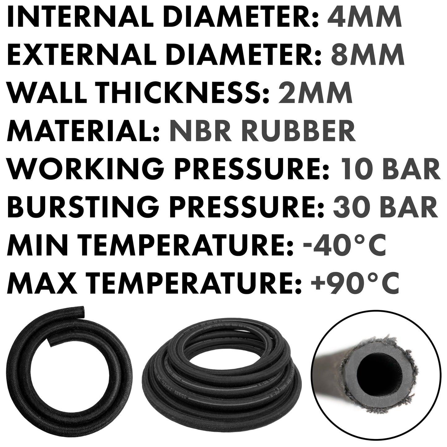 4mm Braided Jacket Rubber Fuel Hose, DIN 73379 (B)