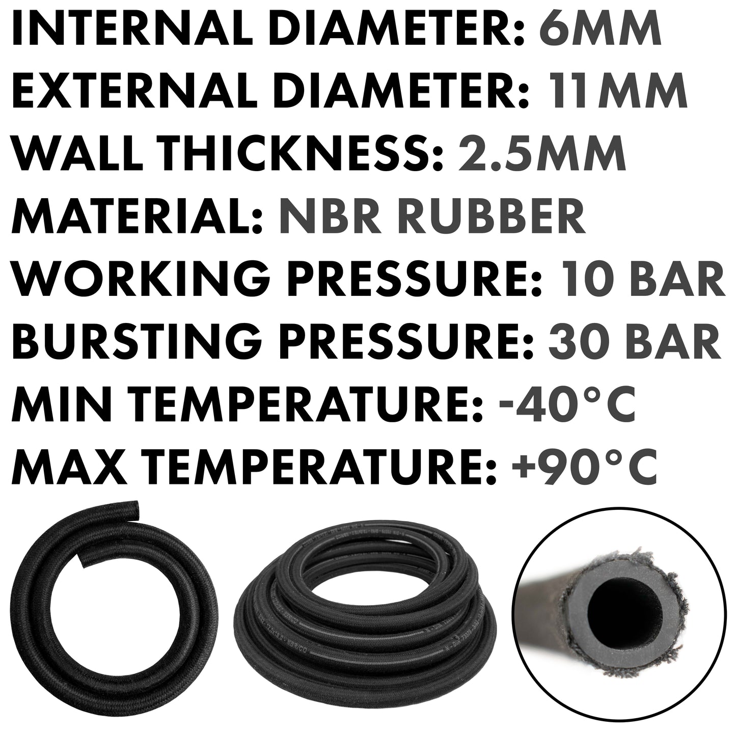 6mm Braided Jacket Rubber Fuel Hose, DIN 73379 (B)