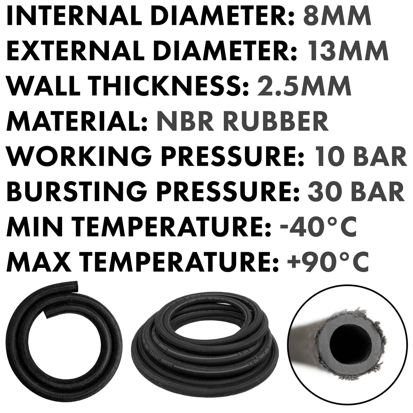 8mm Braided Jacket Rubber Fuel Hose, DIN 73379 (B)