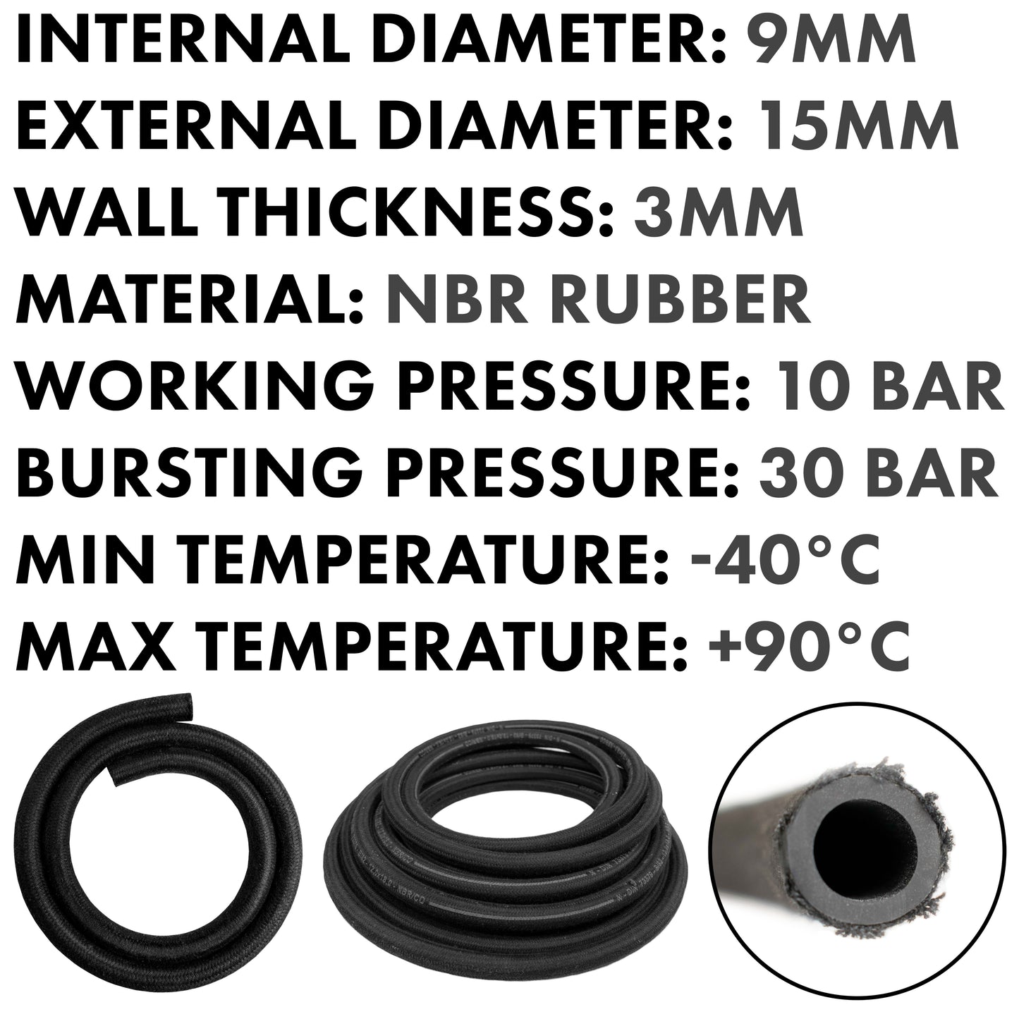 9mm Braided Jacket Rubber Fuel Hose, DIN 73379 (B)