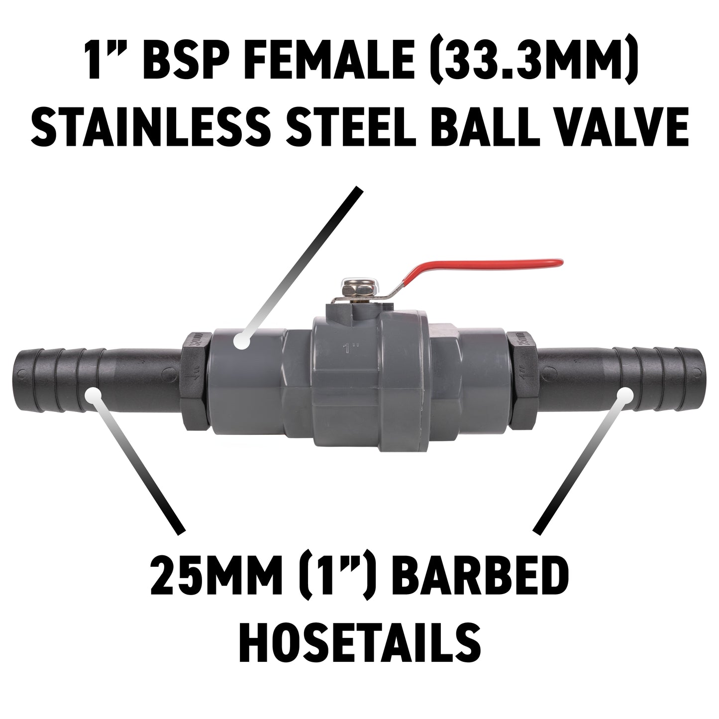 Stainless Steel Ball PP Valve & Barbed Outlet, 1"