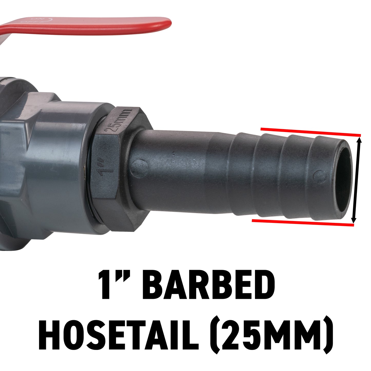 Stainless Steel Ball PP Valve & Barbed Outlet, 1"