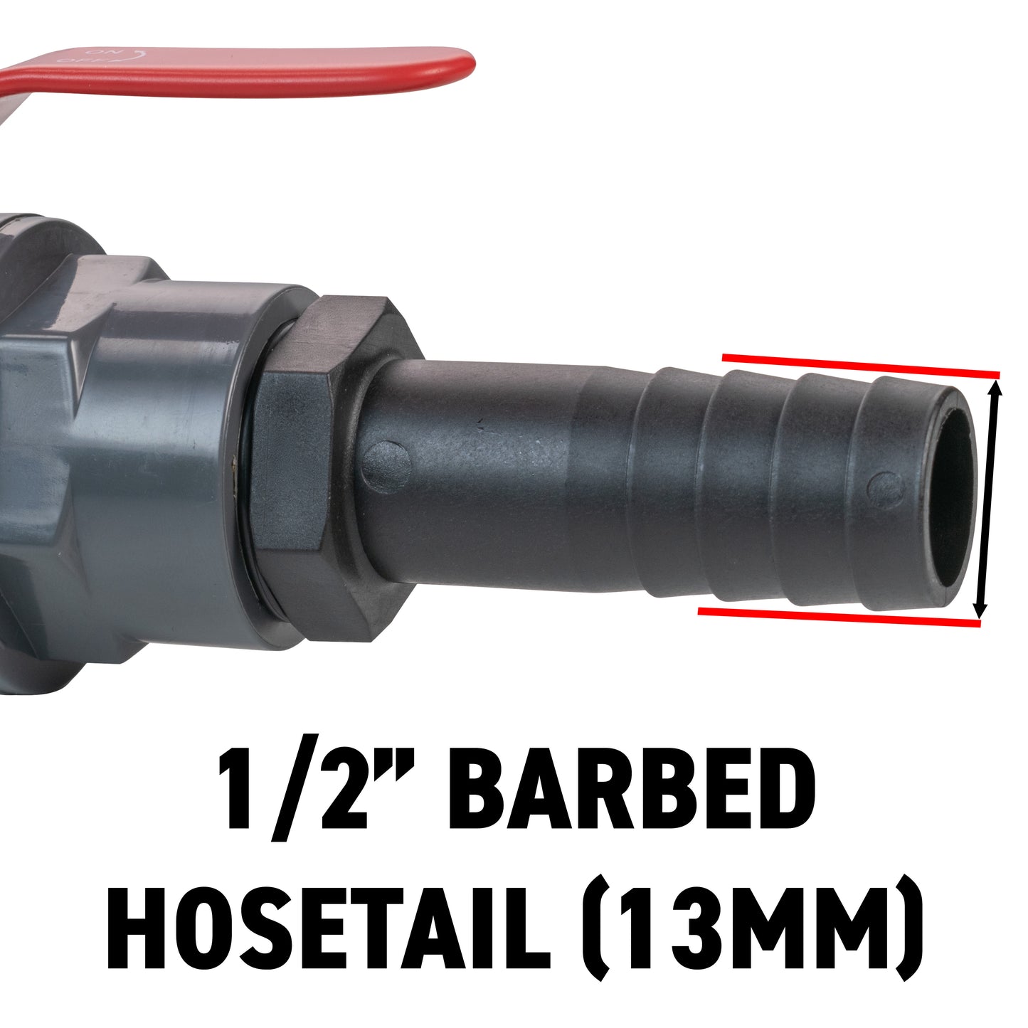 Stainless Steel Ball PP Valve & Barbed Outlet, 1/2"