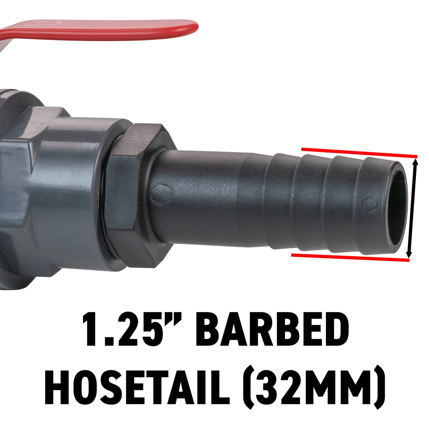 Stainless Steel Ball PP Valve & Barbed Outlet, 1.25"
