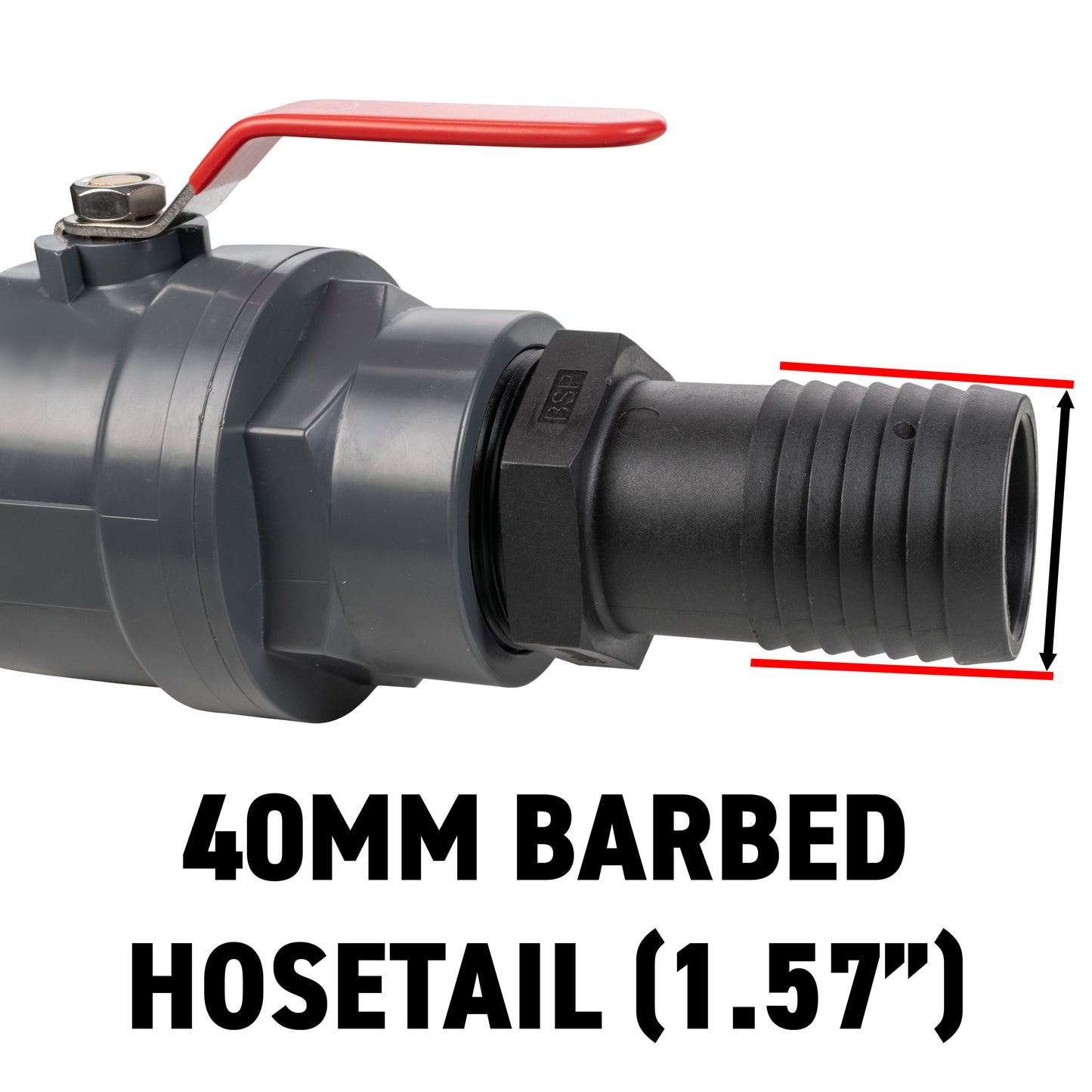 Stainless Steel Ball PP Valve & Barbed Outlet, 1.5"