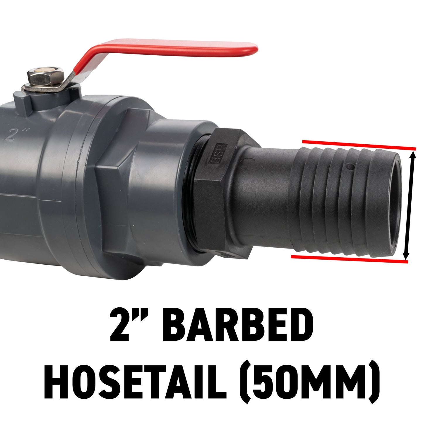Stainless Steel Ball PP Valve & Barbed Outlet, 2"