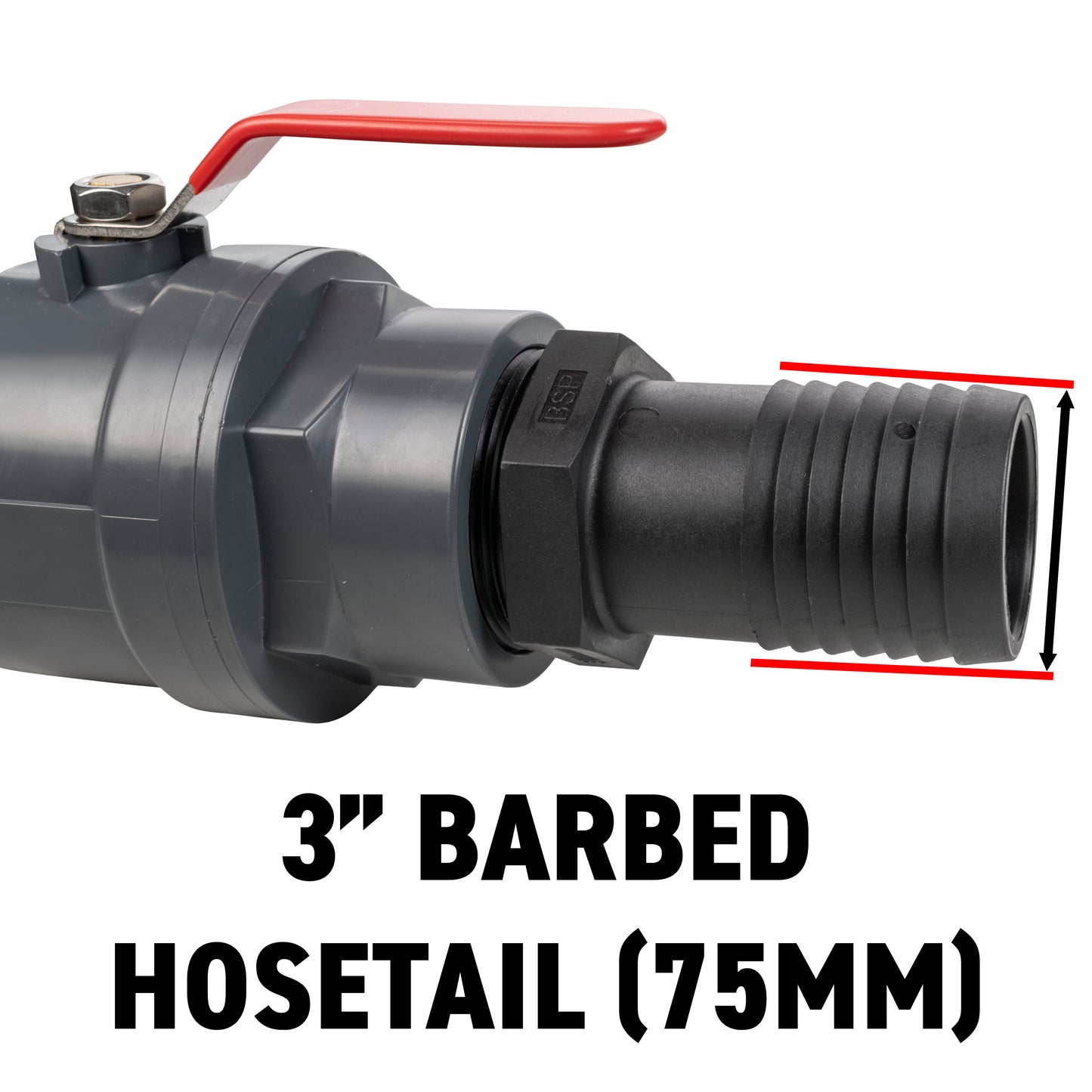 Stainless Steel Ball PP Valve & Barbed Outlet, 3"
