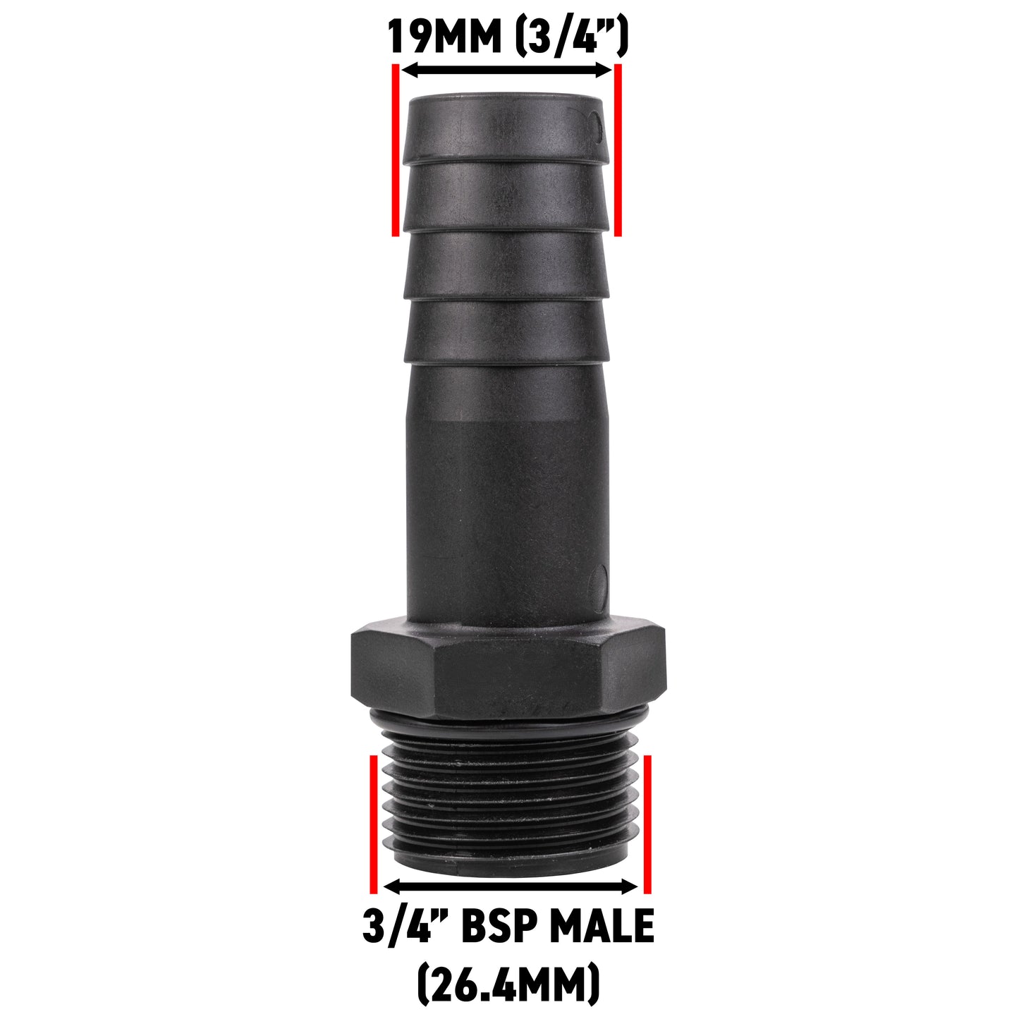 Stainless Steel Ball PP Valve & Barbed Outlet, 3/4"