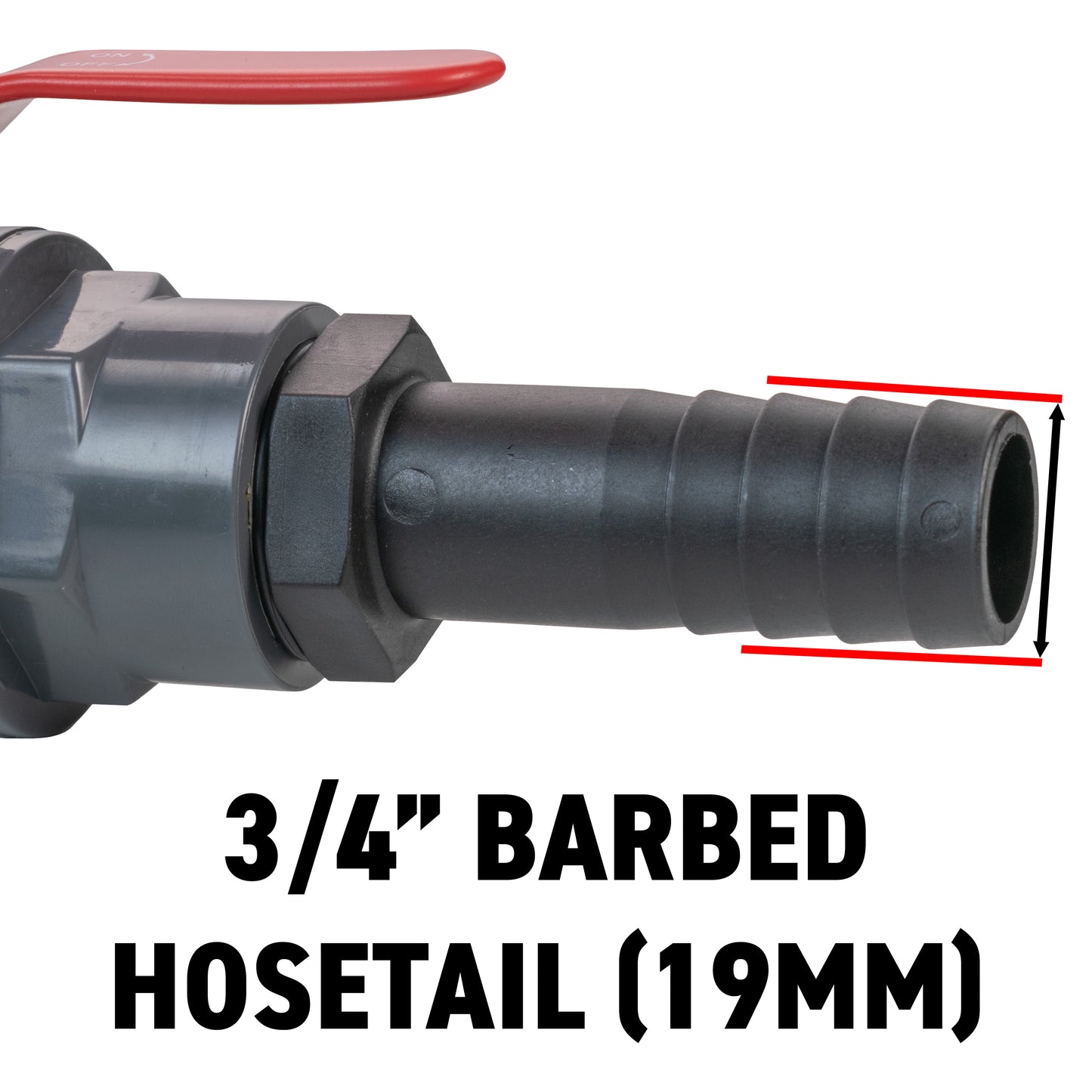 Stainless Steel Ball PP Valve & Barbed Outlet, 3/4"