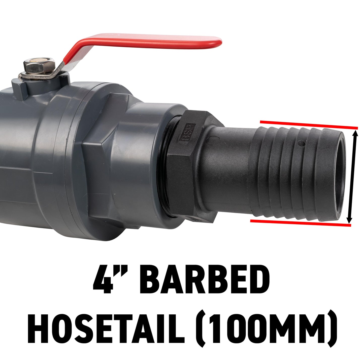 Stainless Steel Ball PP Valve & Barbed Outlet, 4"